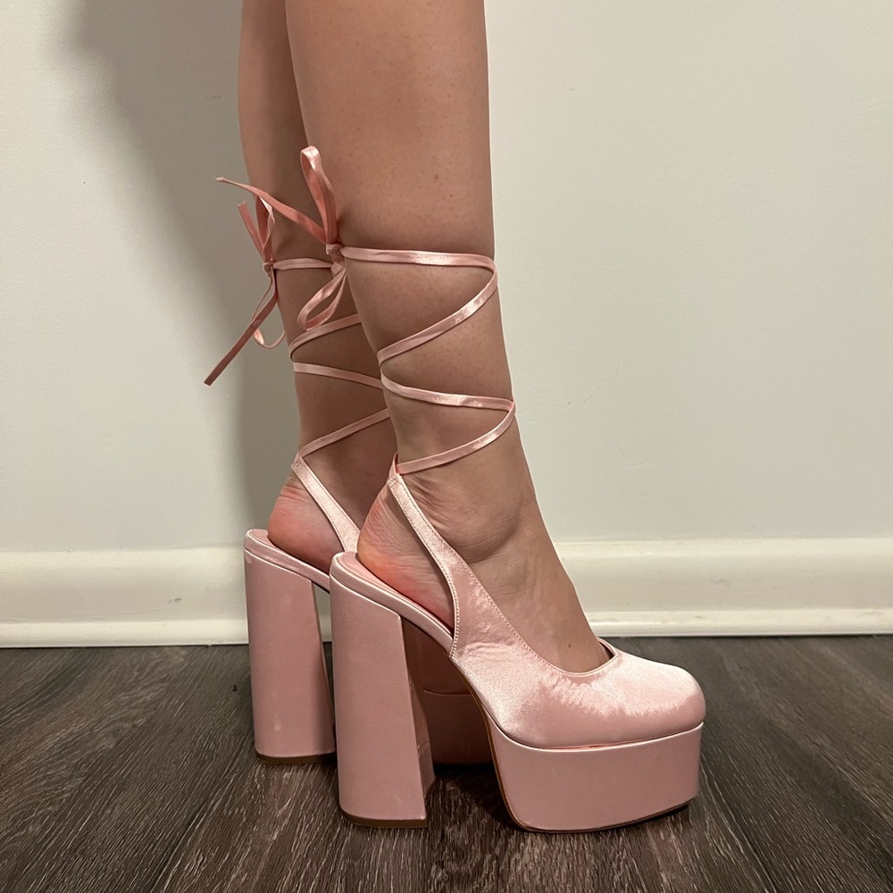 Pink Satin Ballet Slipper Platforms